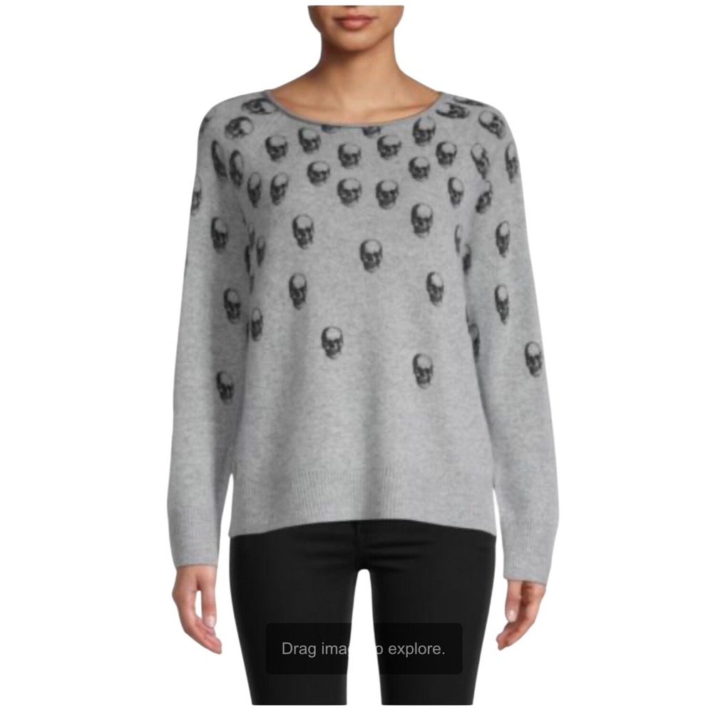 Skull Cashmere Sweater women's Medium Gray Skull Print Cashmere Round Neck Alena